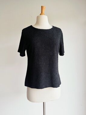 Vintage Casual Corner Black Textured Stretch Top Made in USA Large